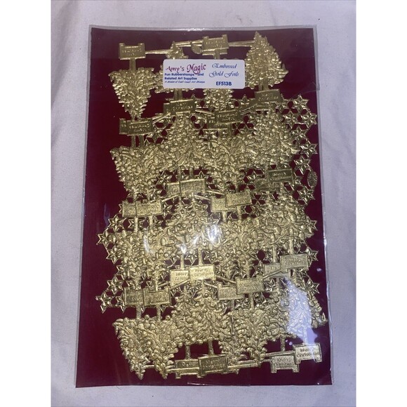 Embossed Gold Dresden Gold Foil Paper Christmas Trees Victorian Scraps NOS Vtg - Picture 1 of 5